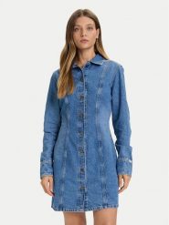 Guess Jeans Sukienka jeansowa W5BK48 D5M48 Niebieski Slim Fit. Niebieskie sukienki damskie Guess Jeans, z aplikacjami, z bawełny, bez ramiączek. Za 469.99 zł.