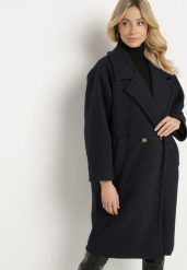 Granatowy Dwurzędowy Płaszcz z Wełną Sora. Niebieskie płaszcze damskie Born2be, bez wzorów, z wełny, bez kaptura. Za 299.99 zł.