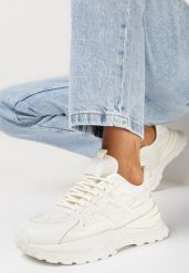 Beżowe Sneakersy na Grubej Podeszwie z Ekoskóry ze Sznurowaniem Giaina. Brązowe obuwie sportowe damskie Born2be, bez zapięcia. Za 89.99 zł.