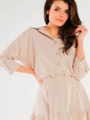 Koszula Damska Model A425 Beige - awama. Brązowe koszule damskie Awama, na lato, l, bez wzorów, z elastanu, eleganckie, bez kołnierzyka, bez ramiączek. Za 274.07 zł.