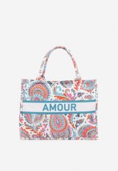 Pomarańczowa Geometryczna Torebka Shopper w Ornamentalny Wzór Alisetha. Brązowe shopper bag Born2be, bez wzorów, z jeansu, bez dodatków. Za 49.99 zł.