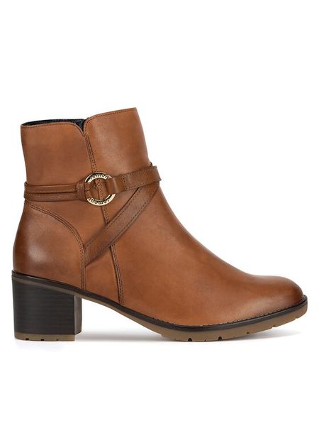 Remonte Botki D2A73-24 Brązowy. Brązowe botki damskie Remonte, ze skóry, bez obcasa, na słupku, bez zapięcia. Za 367.00 zł.