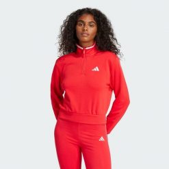 Bluza dresowa Essentials Color Pop French Terry Crop Quarter-Zip. Czerwone bluzy damskie Adidas, xs, bez wzorów, z dresówki, bez kaptura. W wyprzedaży za 199.20 zł.
