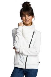 Sportowa Bluza Zapinana na Ukośny Zamek - Ecru. Fioletowe bluzy damskie MOE, l, bez wzorów, z bawełny, bez kaptura. Za 273.90 zł.