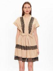 TWINSET Sukienka letnia 231TT2123 Beżowy Regular Fit. Brązowe sukienki damskie Twinset, bez wzorów, z bawełny, bez ramiączek. Za 769.99 zł.