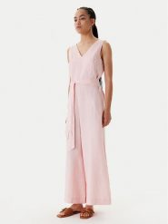 United Colors Of Benetton Kombinezon 4AGHDT00E Różowy Wide Leg. Czerwone sukienki damskie United Colors Of Benetton, bez wzorów, ze lnu, bez ramiączek. Za 419.99 zł.
