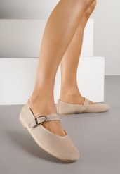 Ciemnobeżowe Balerinki w Stylu Mary Jane Urifiel. Brązowe balerinki damskie Born2be, bez wzorów, z jeansu. Za 59.99 zł.