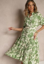 Zielona Rozkloszowana Sukienka z Wiskozy Ozdobiona Falbaną Filesenia. Zielone sukienki damskie Renee, bez wzorów, z wiskozy, eleganckie, bez ramiączek. W wyprzedaży za 67.99 zł.