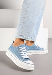 Niebieskie Casualowe Trampki na Niskiej Platformie Natirinne. Niebieskie trampki damskie Renee, bez wzorów, z jeansu, bez zapięcia. Za 69.99 zł.