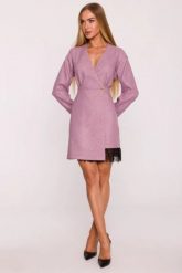 Elegancka sukienka tweedowa trapezowa kopertowa różowa. Czerwone sukienki damskie MOE, bez wzorów, z koronki, biznesowe, bez ramiączek. Za 379.00 zł.