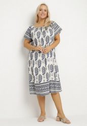 Niebieska Wiskozowa Sukienka ze Wzorem Boho Ellivra. Niebieskie sukienki damskie Born2be, z aplikacjami, z jeansu, boho, bez ramiączek. Za 99.99 zł.
