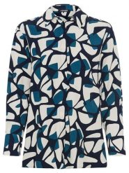 Olsen Bluzka w kolorze biało-czarno-granatowym rozmiar: 38. Białe bluzki damskie Olsen, bez wzorów, z wiskozy, bez kołnierzyka, bez ramiączek. Za 100.28 zł.