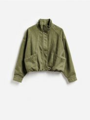 Jeansowa kurtka bomber - zielony. Zielone kurtki damskie Reserved, l, bez wzorów, z bawełny, bez kaptura. Za 179.99 zł.