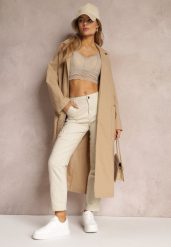 Beżowy Płaszcz z Wiązanym Paskiem Oversize Terethia. Brązowe płaszcze damskie Renee, l, bez wzorów, z materiału, bez kaptura. Za 239.99 zł.