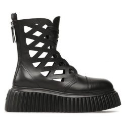 Trzewiki AGL. Czarne botki damskie AGL, bez obcasa, na koturnie, bez zapięcia. Za 1,659.00 zł.