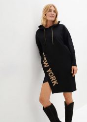 Sukienka dresowa z czystej bawełny organicznej. Czarne sukienki damskie bonprix, bez wzorów, z bawełny, eleganckie, bez ramiączek. Za 129.99 zł.