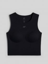 4F Crop top do jogi szybkoschnący damski - czarny XL. Czarne koszulki sportowe damskie 4F, l, bez wzorów, z materiału, bez ramiączek, na fitness i siłownię. Za 129.99 zł.