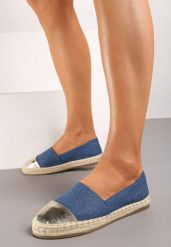 Niebieskie Espadryle na Plecionej Podeszwie z Połyskującym Noskiem Effiza. Niebieskie espadryle damskie Born2be, bez wzorów, bez obcasa, na obcasie. Za 34.99 zł.