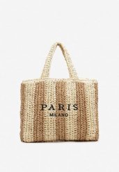 Beżowa Plażowa Torebka Shopperka Ozdobiona Napisem Navale. Brązowe shopper bag Renee, bez wzorów, z jeansu, bez dodatków. Za 69.99 zł.