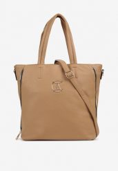 Ciemnobeżowa Torebka w Stylu Shopperki z Dodatkowym Regulowanym Paskiem Gemeriana. Brązowe shopper bag Born2be, z aplikacjami, na ramię, małe, bez dodatków. Za 84.99 zł.