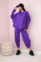 Komplet bawełniany bluza + spodnie ciemny fioletowy. Fioletowe bluzy damskie KESI, l, bez wzorów, z bawełny, bez kaptura. Za 284.37 zł.