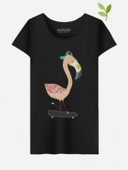 WOOOP Koszulka "Flamingo Skater" w kolorze czarnym rozmiar: M. Czarne bluzki damskie Wooop, m, bez wzorów, z bawełny, bez kołnierzyka, bez ramiączek. Za 70.41 zł.