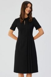 Elegancka sukienka midi z ozdobnymi zakładkami czarna. Czarne sukienki damskie Stylove, bez wzorów, eleganckie, bez ramiączek. Za 249.00 zł.