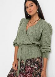 Sweter kopertowy. Zielone swetry klasyczne damskie bonprix, bez kołnierzyka. Za 179.99 zł.