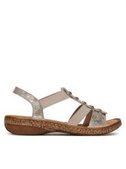 Rieker Sandały CEO-62850-90 Szary. Szare sandały damskie Rieker, bez wzorów, ze skóry, bez obcasa, na płaskiej podeszwie, bez zapięcia. Za 299.99 zł.