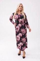 Elegancka sukienka Róża w kwiatowym wydaniu o długości MIDI PLUS SIZE XXL OVERSIZE. Czarne sukienki damskie Moda Size Plus Iwanek, bez wzorów, z dzianiny, eleganckie, bez ramiączek. W wyprzedaży za 199.90 zł.