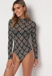 Czarne Body Prześwitujące w Fantazyjny Print Aerhu. Czarne body i gorsety Born2be, bez wzorów. Za 79.99 zł.
