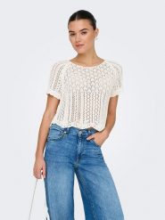 ONLY Sweter w kolorze kremowym rozmiar: M. Brązowe swetry klasyczne damskie Only, m, z bawełny, bez kołnierzyka. Za 83.42 zł.