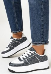 Szare Sneakersy na Platformie Zdobione Geometrycznym Wzorem Zamya. Szare obuwie sportowe damskie Born2be, przed kostkę, bez zapięcia. Za 39.99 zł.
