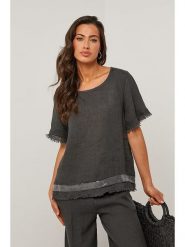 Le Monde du Lin Lniana bluzka w kolorze antracytowym rozmiar: 38/40. Czarne bluzki damskie Le Monde du Lin, bez wzorów, ze lnu, klasyczne, bez kołnierzyka, bez ramiączek. Za 149.66 zł.