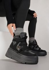 Czarne Botki Vices w Stylu Sneakersów na Platformie Afirriva. Czarne obuwie sportowe damskie Born2be, z jeansu, bez zapięcia. Za 139.99 zł.