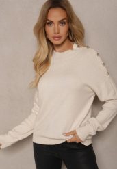 Jasnobeżowy Sweter Półgolf z Modalem i Wiskozą Ozdobiony Guzikami Setannia. Brązowe swetry klasyczne damskie Renee, l, z wiskozy, bez kołnierzyka. Za 69.99 zł.