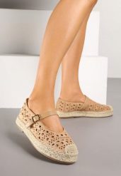 Brązowe Płaskie Espadryle z Plecionką i Ażurową Cholewką Aralithra. Brązowe espadryle damskie Renee, w ażurowe wzory, bez obcasa, na płaskiej podeszwie. Za 69.99 zł.