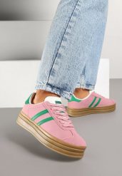 Ciemnoróżowe Sneakersy na Platformie z Minimalistycznymi Przeszyciami Teritha. Czerwone obuwie sportowe damskie Born2be, z materiału, bez zapięcia. Za 109.99 zł.