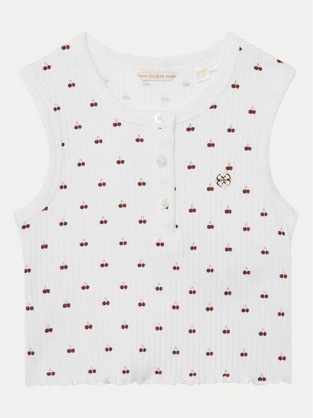 Guess Top J5GP01 KCSQ4 Biały Regular Fit. Białe koszulki i t-shirty dziewczęce Guess, z aplikacjami, z bawełny, bez kołnierzyka, bez ramiączek. Za 69.99 zł.