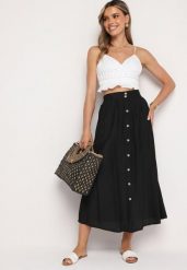 Czarna Spódnica Maxi z Guzikami i Gumką w Pasie Aurorsa. Czarne spódnice damskie Born2be, na co dzień, m, bez wzorów, eleganckie, maxi. Za 59.99 zł.
