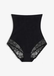 Figi shape o silnym stopniu modelowania z koronką w serduszka. Czarne figi bonprix, bez wzorów, z koronki. Za 77.99 zł.