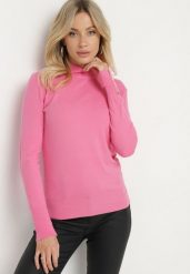 Różowy Sweter Półgolf Ozdobiony Guzikami przy Rękawach Delianor. Czerwone swetry klasyczne damskie Born2be, na jesień, m, z jeansu, bez kołnierzyka. Za 64.99 zł.
