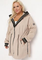 Beżowa Kurtka o Fasonie Parki z Metalicznym Wzorem na Kapturze i Rękawach Anelvi. Brązowe kurtki damskie Born2be, plus size, bez wzorów, z kapturem. Za 79.99 zł.