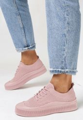 Różowe Siateczkowe Trampki na Tłoczonej Podeszwie Eezore. Czerwone obuwie sportowe casual damskie Born2be, z jeansu, bez zapięcia. Za 44.99 zł.