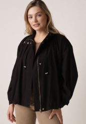 Czarna Przejściowa Kurtka Bombka Oversize z Bawełny i Wiskozy Effinue. Czarne kurtki damskie Born2be, l, bez wzorów, z bawełny, bez kaptura. Za 179.99 zł.