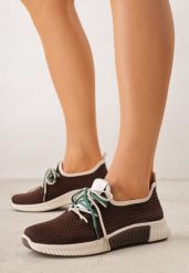 Brązowe Sneakersy z Podwójnym Sznurowaniem Dorielle. Brązowe obuwie sportowe damskie Born2be, z jeansu, bez zapięcia. Za 89.99 zł.