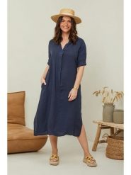 Curvy Lady Lniana sukienka w kolorze granatowym rozmiar: 48/50. Niebieskie sukienki damskie Curvy Lady, bez wzorów, ze lnu, klasyczne, bez ramiączek. Za 144.92 zł.