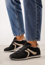 Czarne Sneakersy Sportowe z Imitacji Zamszu z Geometrycznymi Wstawkami Shanoom. Czarne obuwie sportowe casual damskie Born2be, z dzianiny, bez zapięcia. Za 119.99 zł.