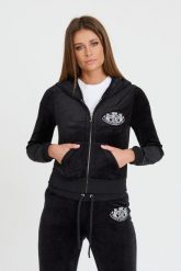 JUICY COUTURE Czarna bluza Heritage Dog Crest Robyn Hoodie. Czarne bluzy damskie Juicy Couture, s, bez wzorów, bez kaptura. W wyprzedaży za 359.99 zł.