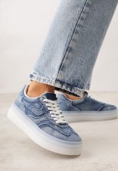Granatowe Sneakersy na Grubej Podeszwie Ozdobione Denimem Eriphithea. Niebieskie obuwie sportowe damskie Born2be, z denimu, bez zapięcia. Za 89.99 zł.